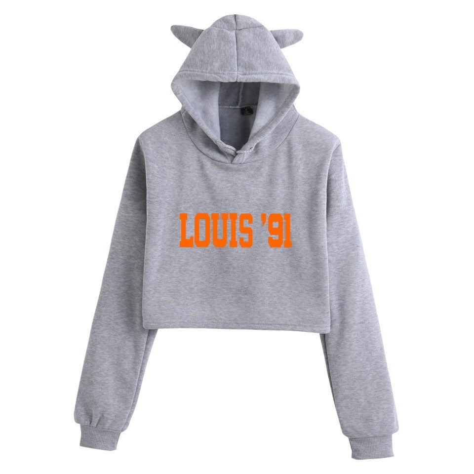 Women's 1D Letter Printed Crop Casual Hoodie