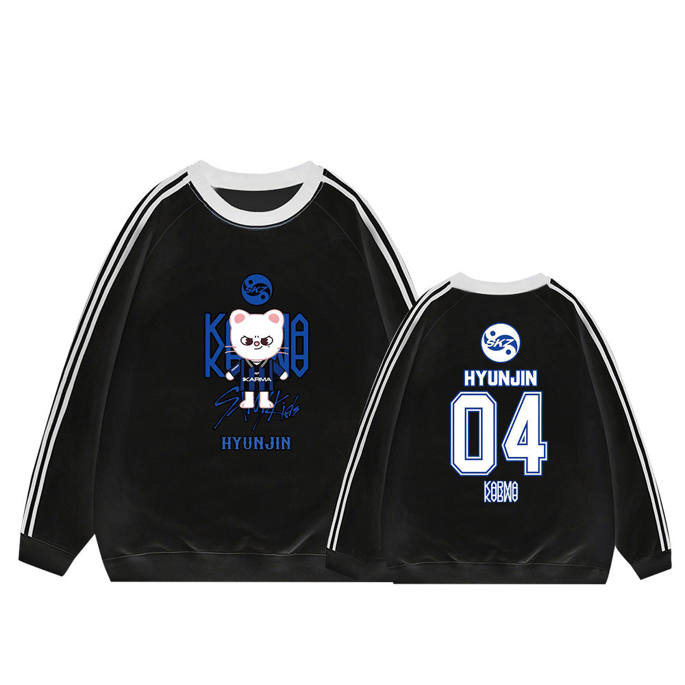 Karma Cartoon Doll Stripe Crew Neck Sweatshirt