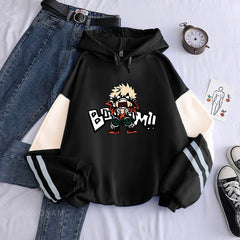 Casual Anime Print Color Block Hoodie