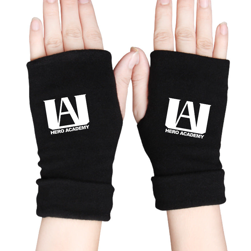 Trendy Anime Warm Half Finger Gloves