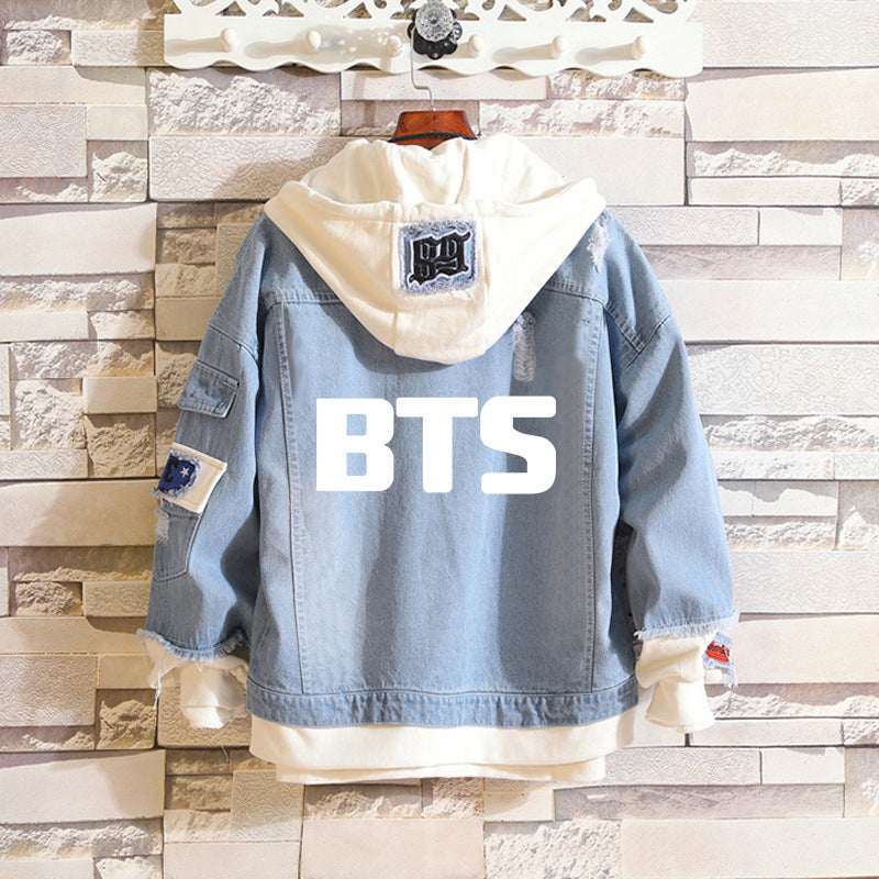 Unisex Trendy Kpop Denim Hooded Jacket