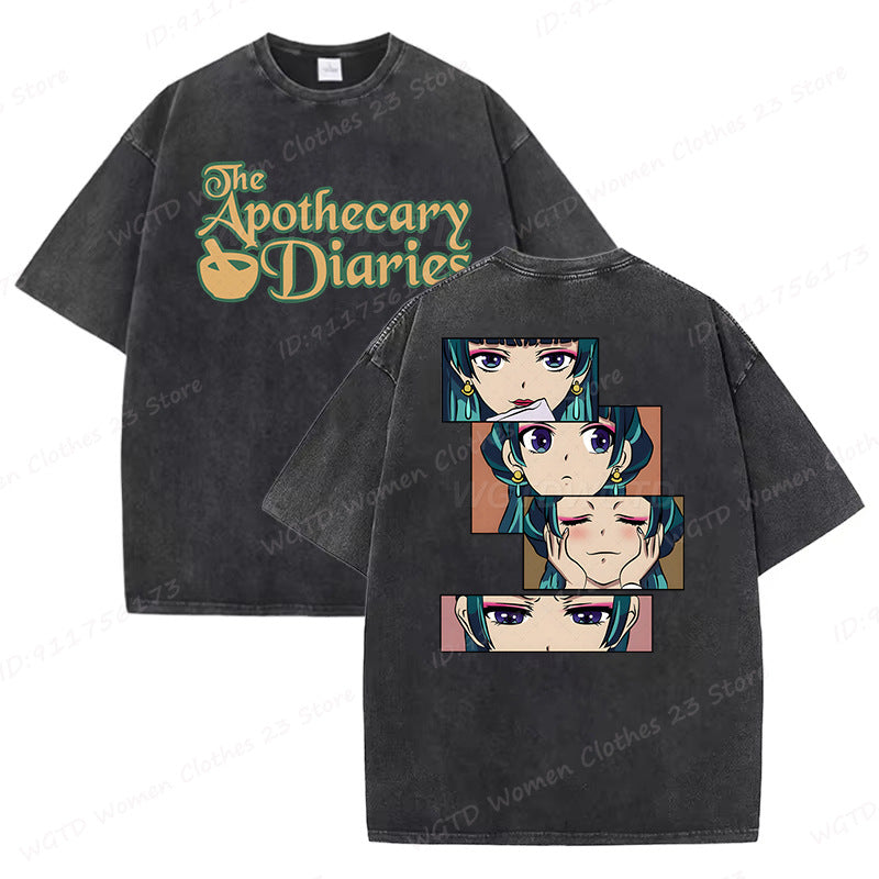 Vintage Anime Print Loose Washed T-shirt