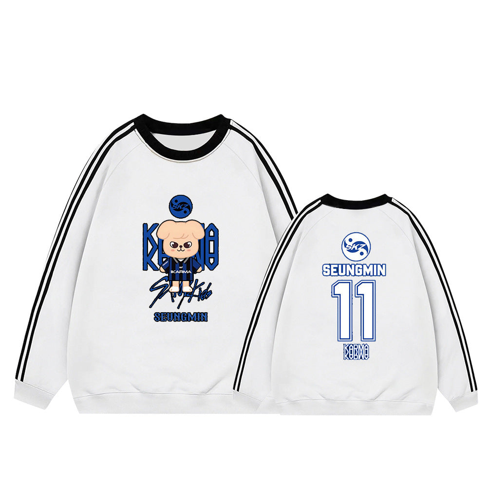 Karma Cartoon Doll Stripe Crew Neck Sweatshirt