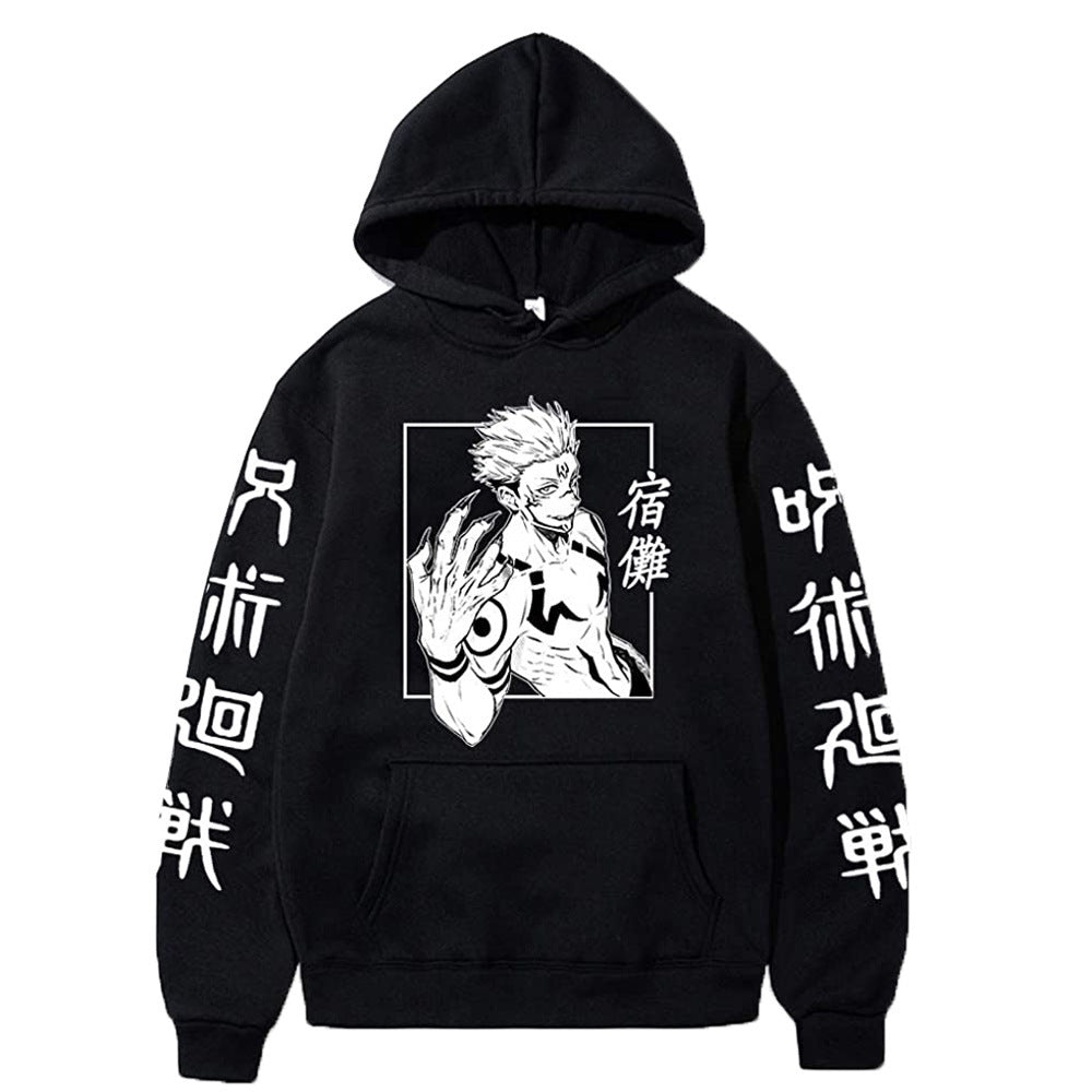 Men's and Women's Anime Print Casual Black Hoodie