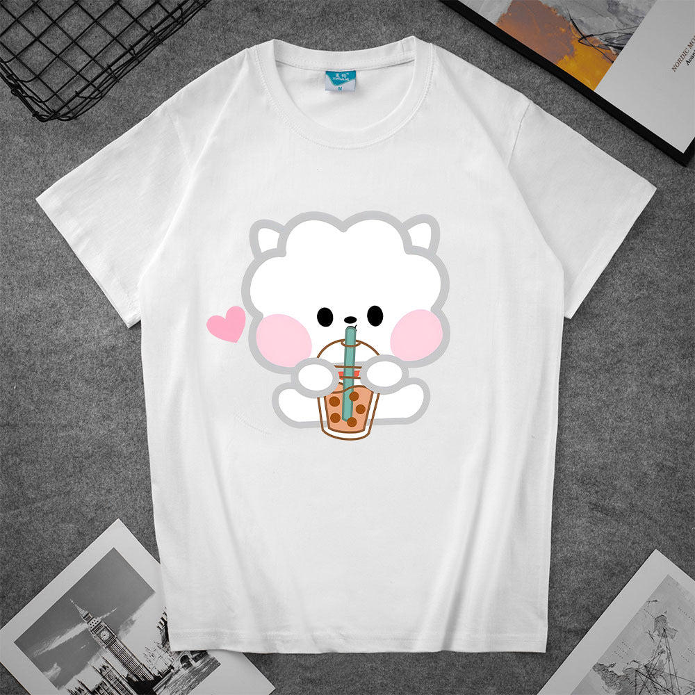 Cute Women's Kpop Cartoon Printed Loose T-shirt