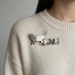 Cute Cat Family Brooch Pin