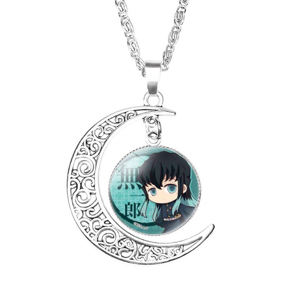 Chic Anime Moon Gem Pendant Necklace