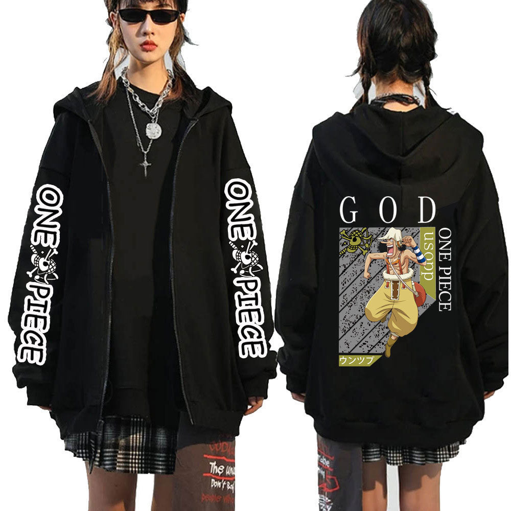 Unisex Trendy Anime Zoro Printed Zipper Hoodie