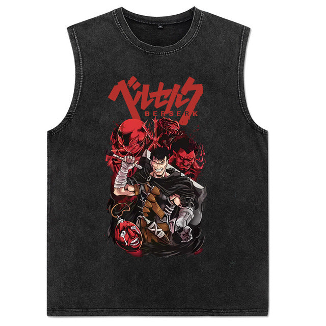 Trendy Men's Anime Print Washed Vest