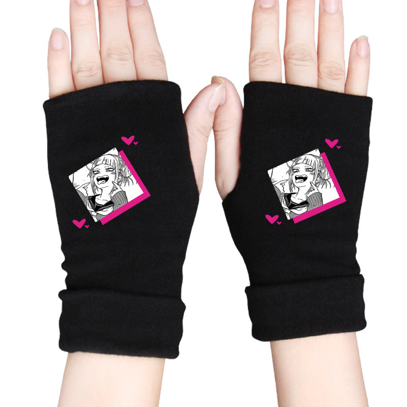 Trendy Anime Warm Half Finger Gloves