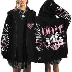 SKZ DO IT Letter Printed Zipper Hoodie