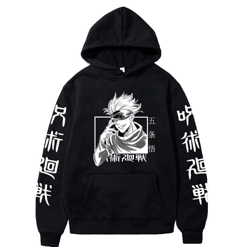 Men's and Women's Anime Print Casual Black Hoodie