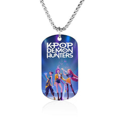 K-pop Stainless Steel Printed Tag Pendant Necklace