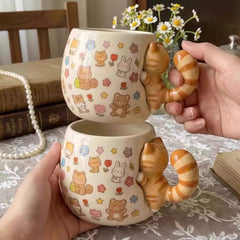 Cute Cat Handle Ceramic Mug
