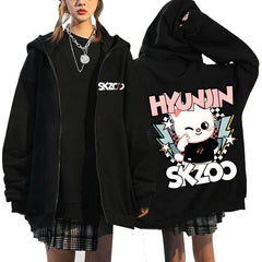 SKZ Pattern Printed Zip-up Black Hoodie