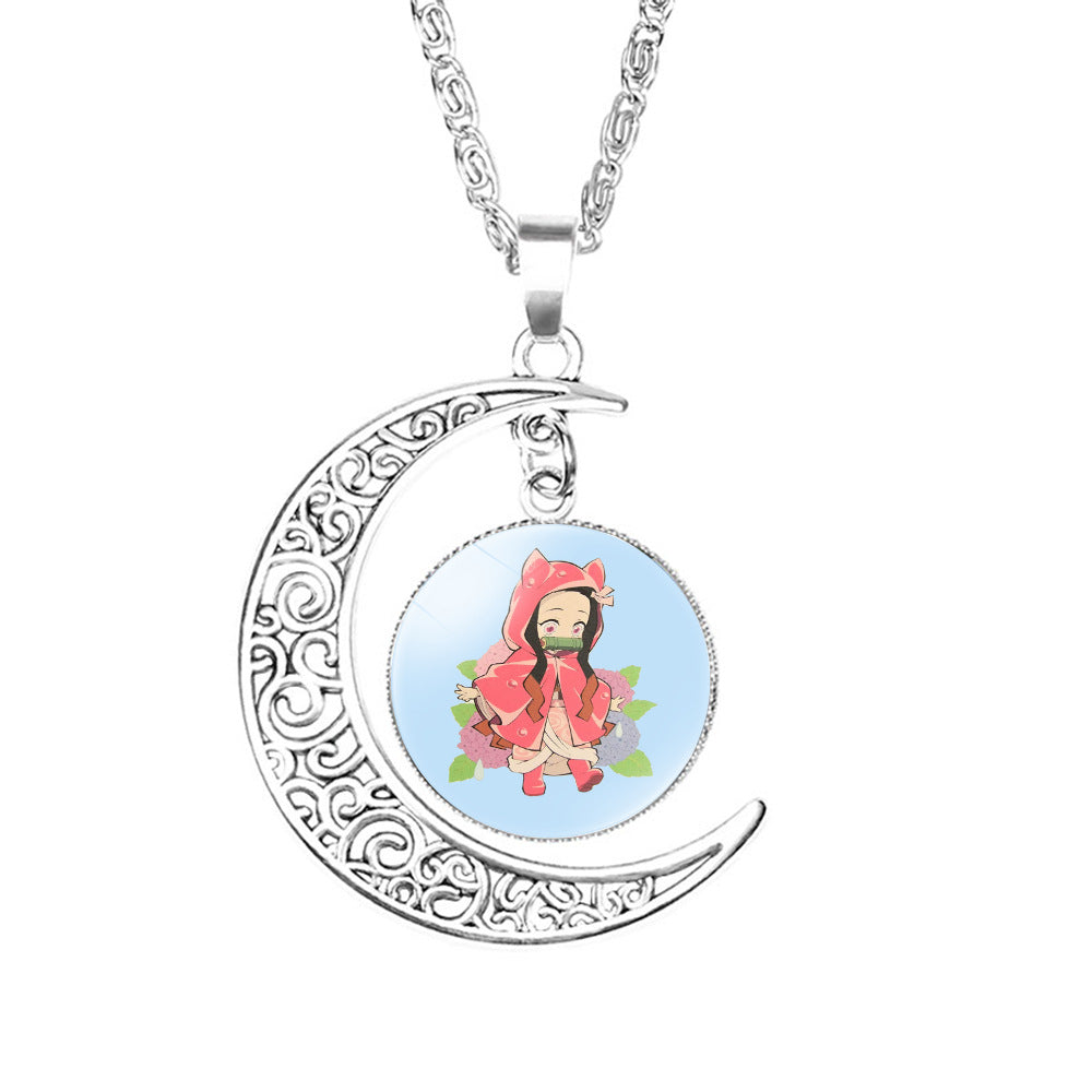 Chic Anime Moon Gem Pendant Necklace