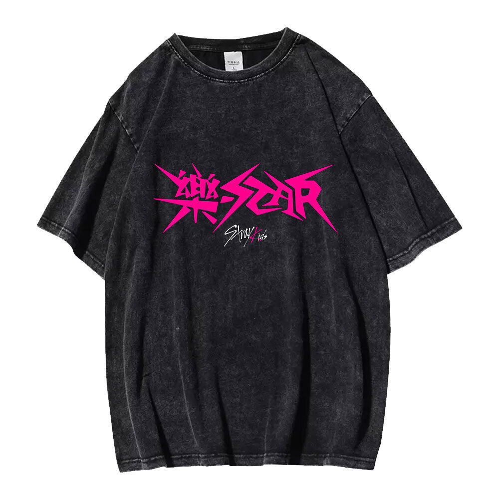 Unisex Retro Style Kpop Washed T-shirt