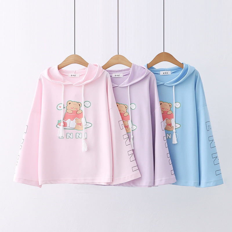 Kawaii Girls Cake Bear Printed Hoodie