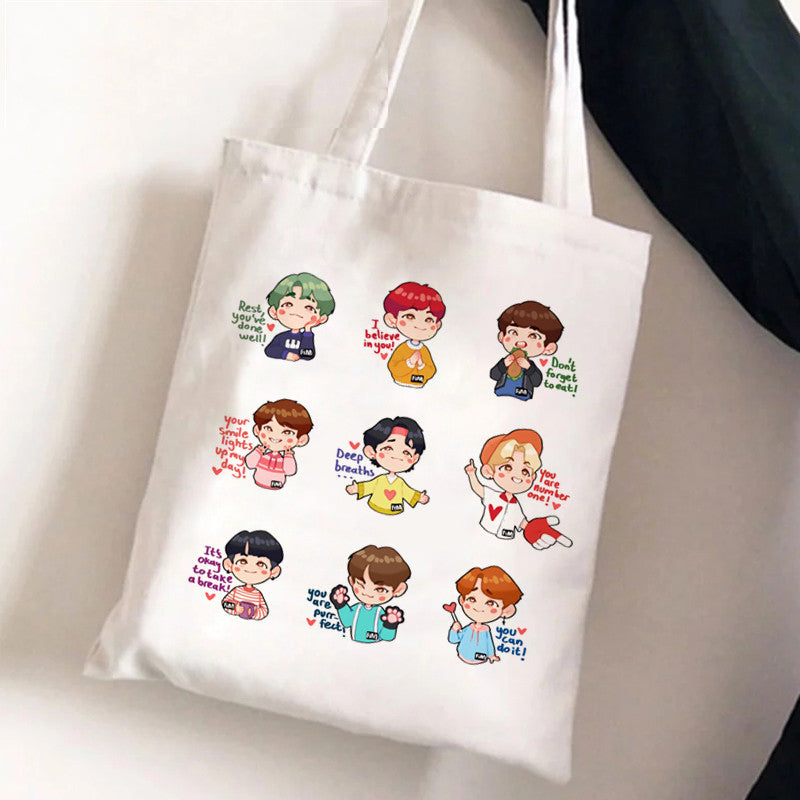 Cute Kpop Pattern Printed One Shoulder Canvas Bag