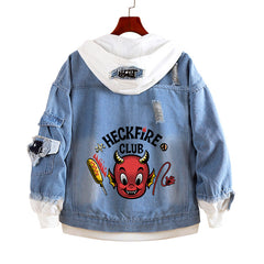 Unisex TV Logo Fake Two Piece Loose Denim Jacket