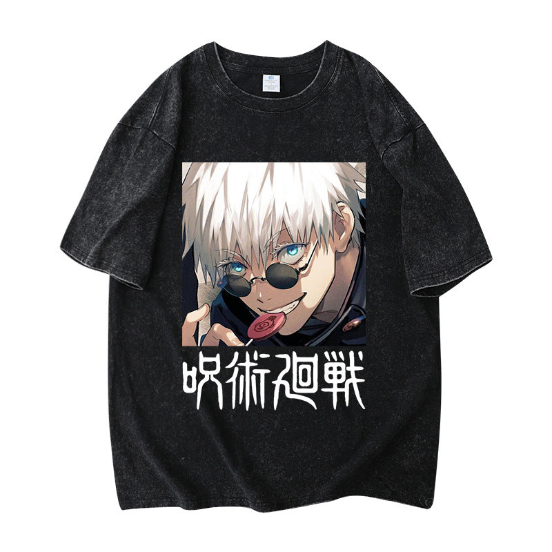 Vintage Washed Trendy Anime Short-sleeved T-shirt