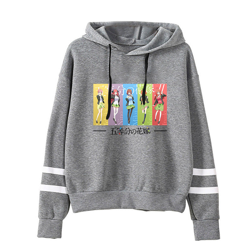 Women's Anime Printed Loose Striped Hoodie