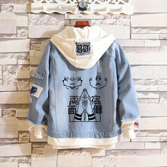 Trendy Anime Printed Unisex Hooded Denim Jacket