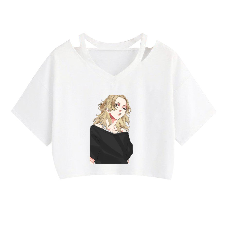 Women's Anime Print Short Sleeve Crop T-Shirt