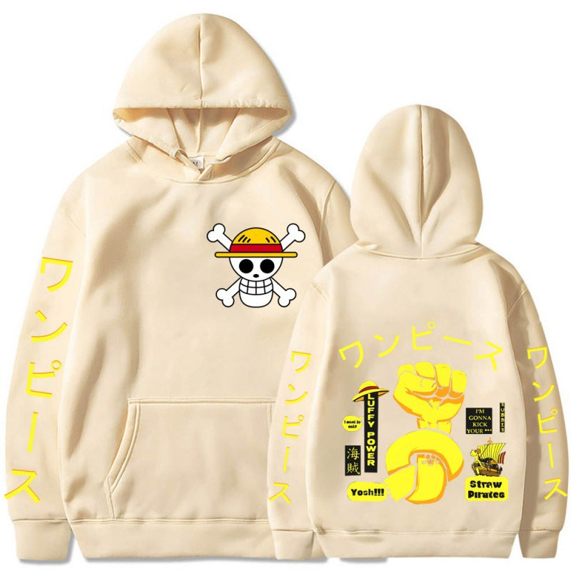 Unisex Luffy Fist Print Casual Hoodie