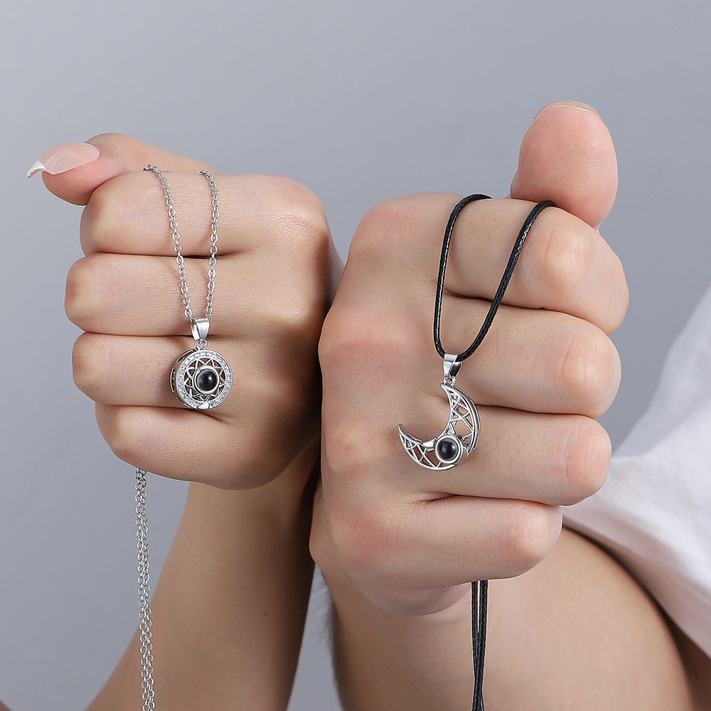 Sun and Moon Couple Projection Magnetic Necklace