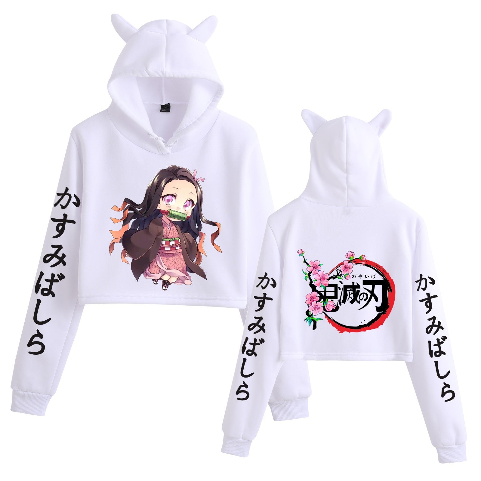 Girls' Anime Printed Cat Ear Crop Hoodie