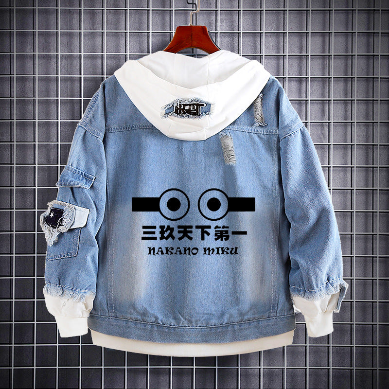 Unisex Anime Nakano Hooded Denim Jacket