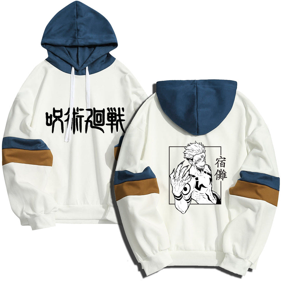 Unisex Anime Printed Color Block Casual Hoodie