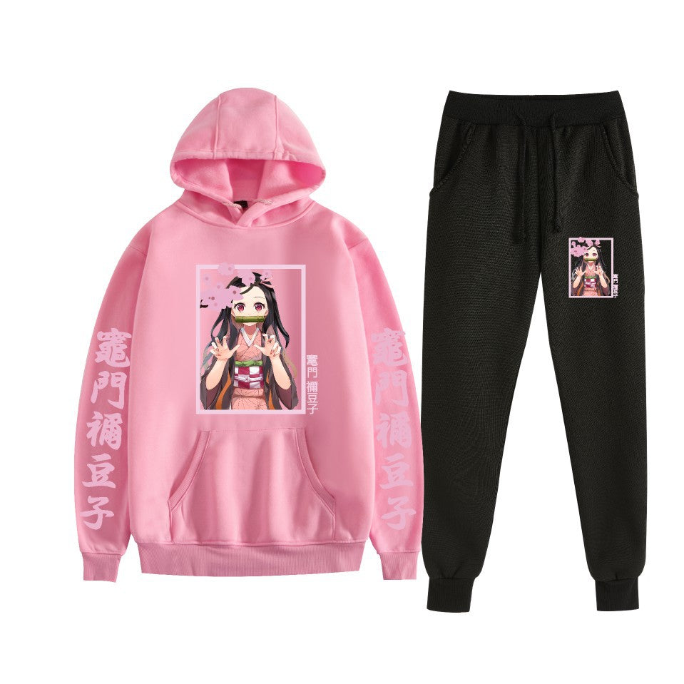 Casual Anime Graphic Print Hoodie Loose Pants