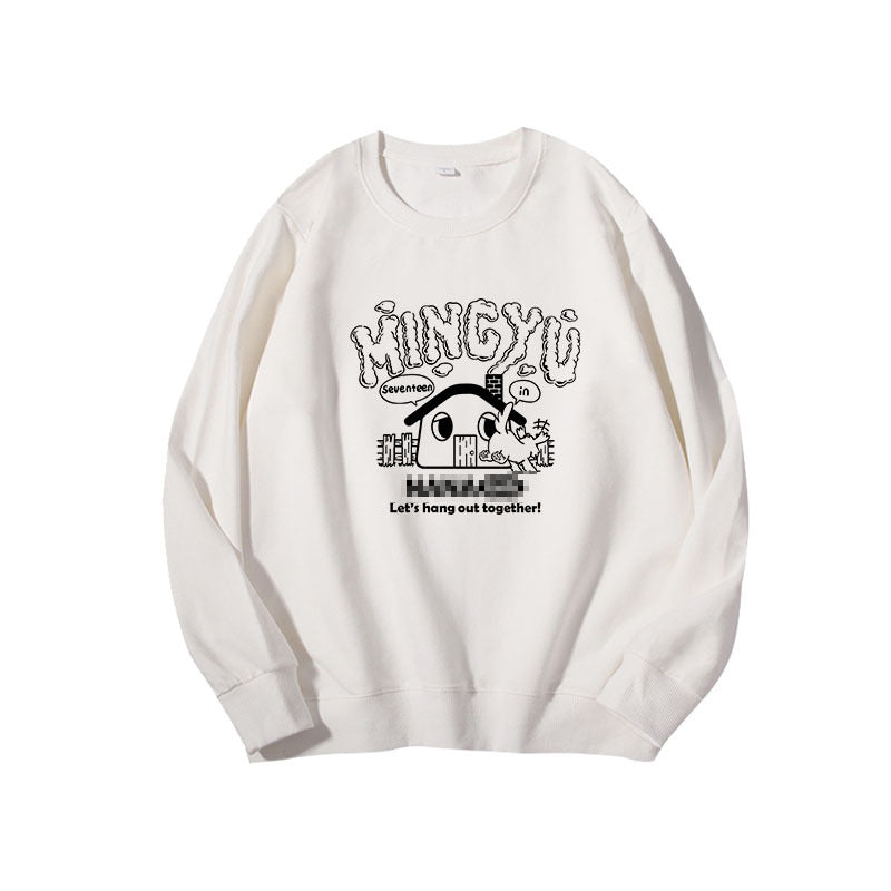 Cartoon Kpop Printed Round Neck Pullover Sweatshirt