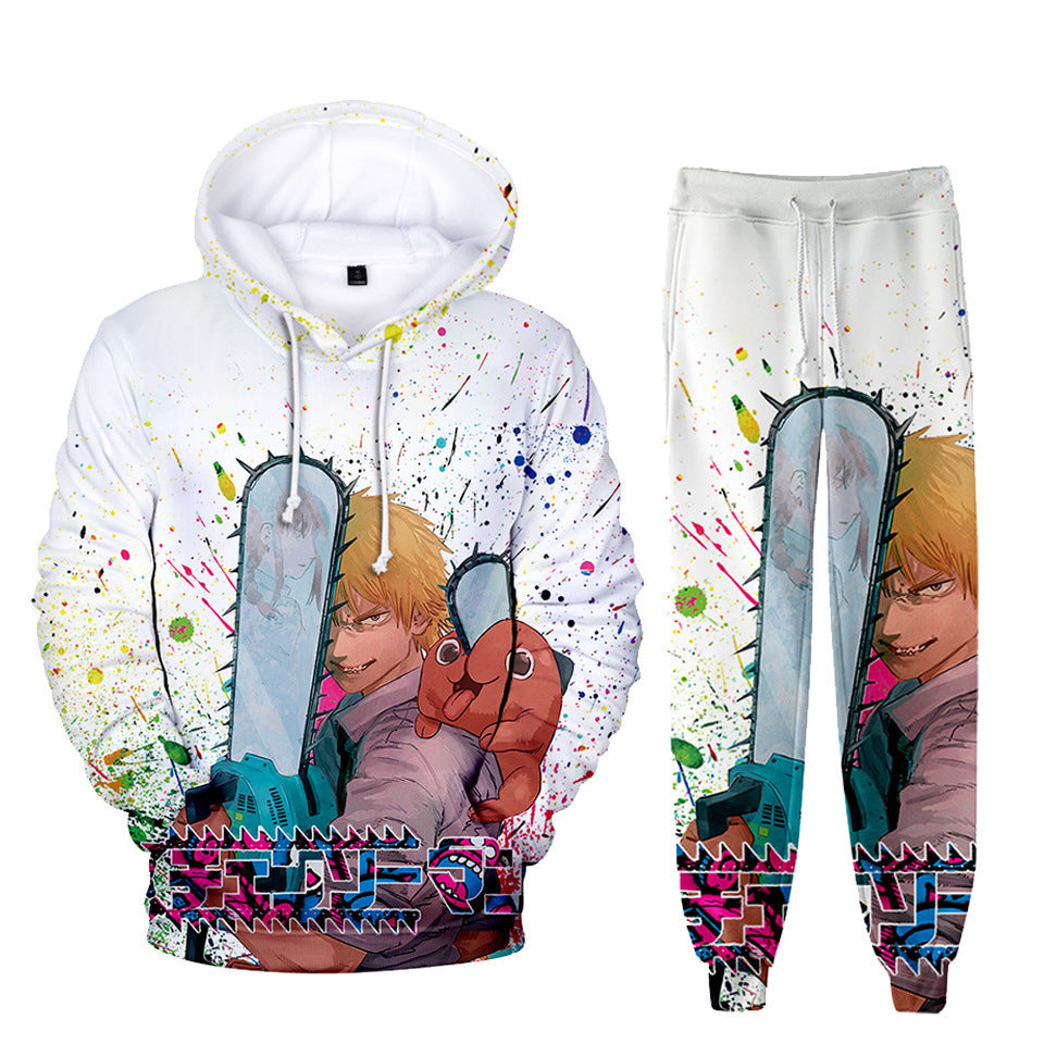 Trendy Anime Digital Print Hoodie Trousers Suit