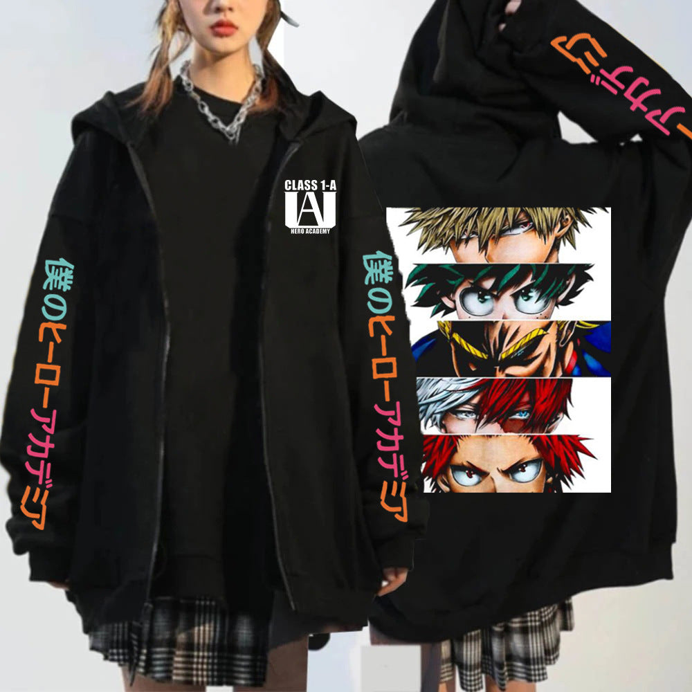 Unisex Anime Graphic Printed Zipper Casual Hoodie