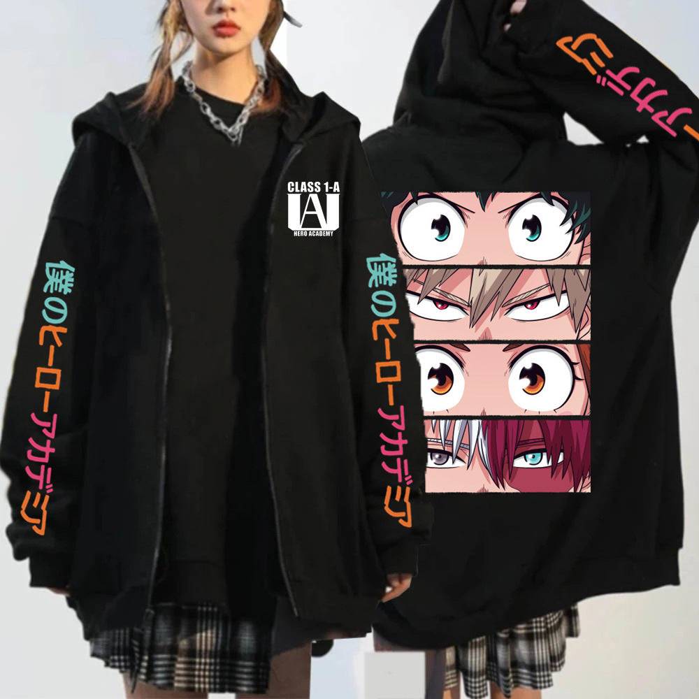 Unisex Anime Graphic Printed Zipper Casual Hoodie