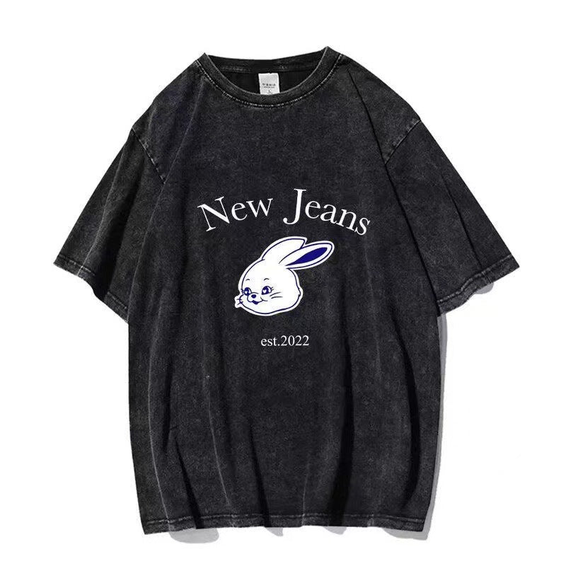 NJZ Rabbit Crew Neck Washed T-shirt