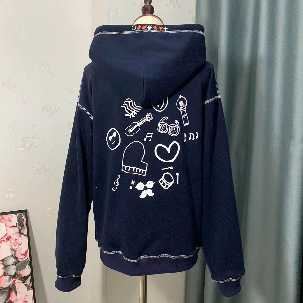 Unisex Trendy Kpop Navy Blue Zipper Hoodie