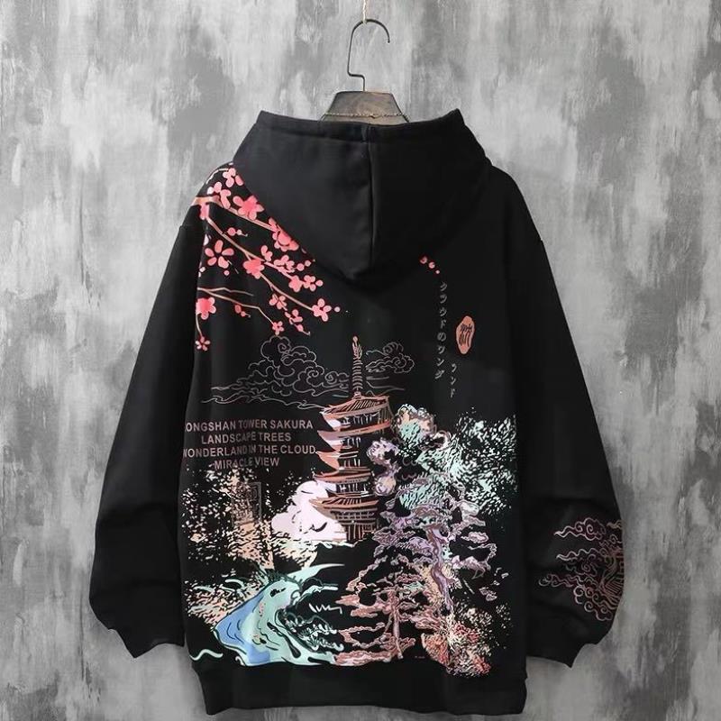 Trendy Men's Floral Loose Pullover Hoodie