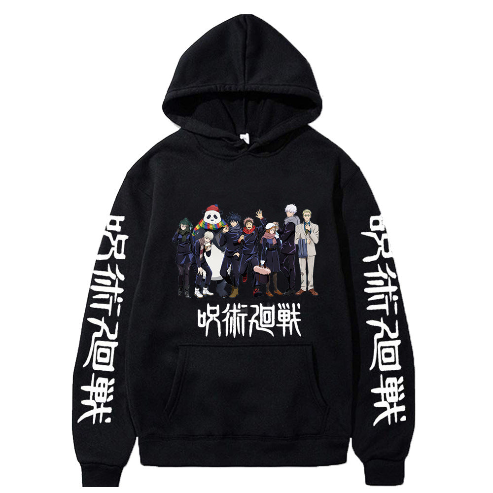 Men's and Women's Anime Print Casual Black Hoodie