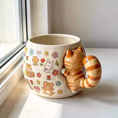 Cute Cat Handle Ceramic Mug