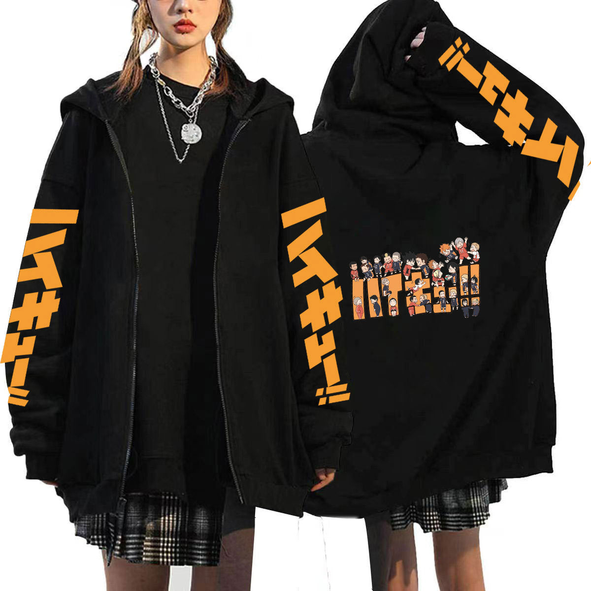 Unisex Anime Pattern Printed Loose Zipper Hoodie