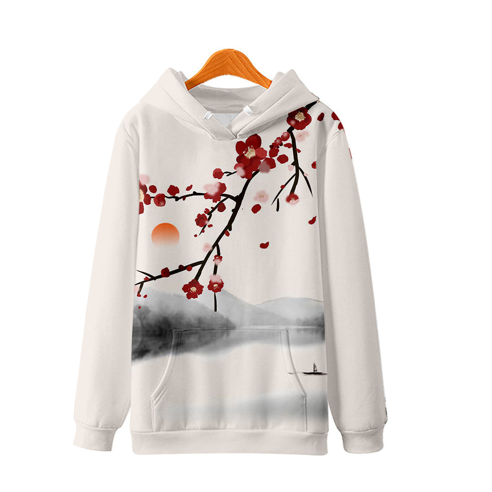Plum Blossom Mountain Ink Casual Pullover Digital Hoodie