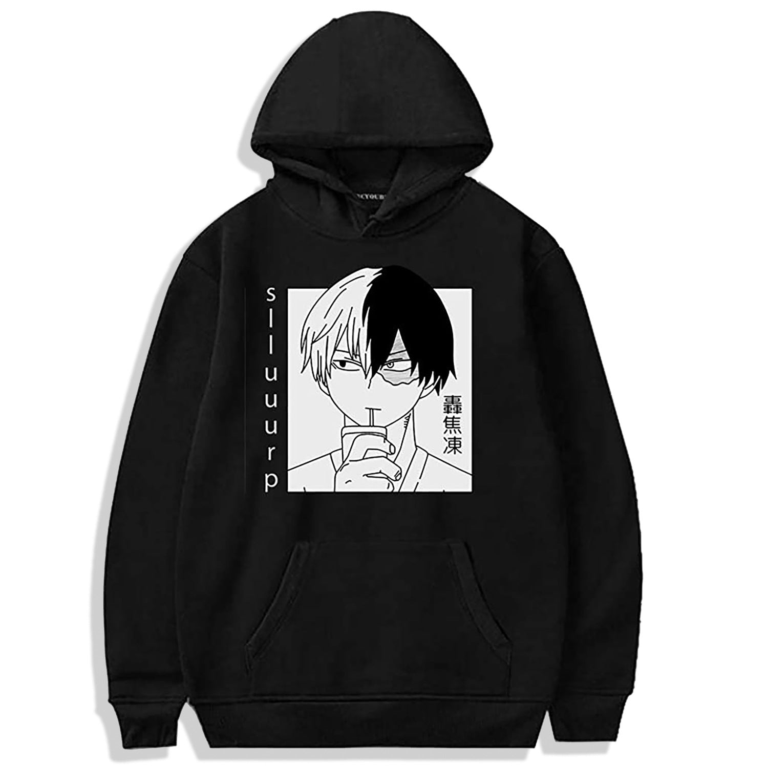 Unisex Anime Graphic Print Black Casual Hoodie