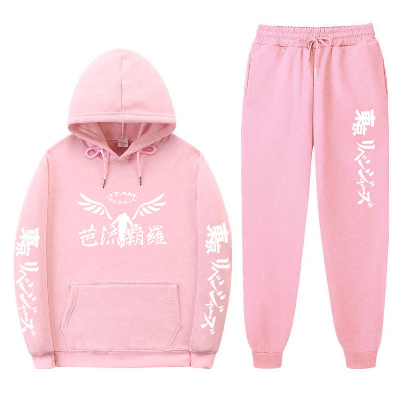 Casual Anime Print Loose Hoodie Pants Tracksuit