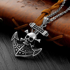 Retro Silver Skull Anchor Necklace