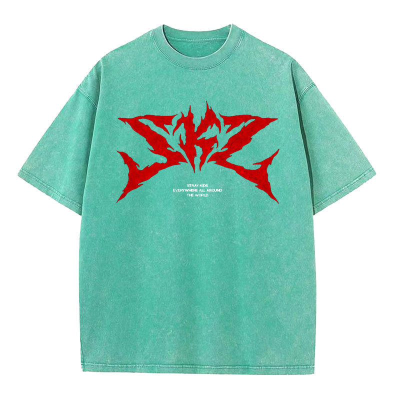 DOMINATE TOUR Printed Washed Short-sleeved T-shirt
