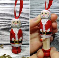 Funny Santa Christmas Tree Wooden Pendant